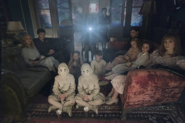 DF-02825modified - Seated on the floor: the twins (Thomas and Joseph Odwell), Fiona (Georgia Pemberton) and Hugh (Milo Parker), Left to right: Emma (Ella Purnell), Jake (Asa Butterfield), Horace (Hayden Keeler-Stone), Miss Peregrine (Eva Green), Enoch (Finlay Macmillan), Claire (Raffiella Chapman), Bronwyn (Pixie Davies) and Olive (Lauren McCrostie) - are the very special residents of MISS PEREGRINE?S HOME FOR PECULIAR CHILDREN. Photo Credit: Leah Gallo.