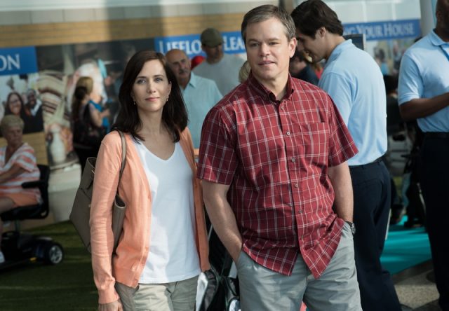 Kristen Wiig plays Audrey and Matt Damon plays Paul in Downsizing from Paramount Pictures.